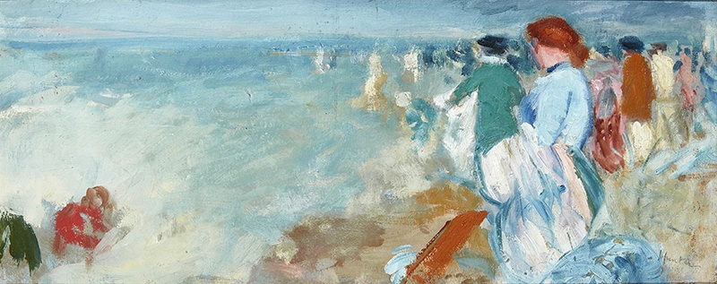 GEORGE LESLIE HUNTER (SCOTTISH 1877-1931) ELEGANT FIGURES ON THE BEACH
